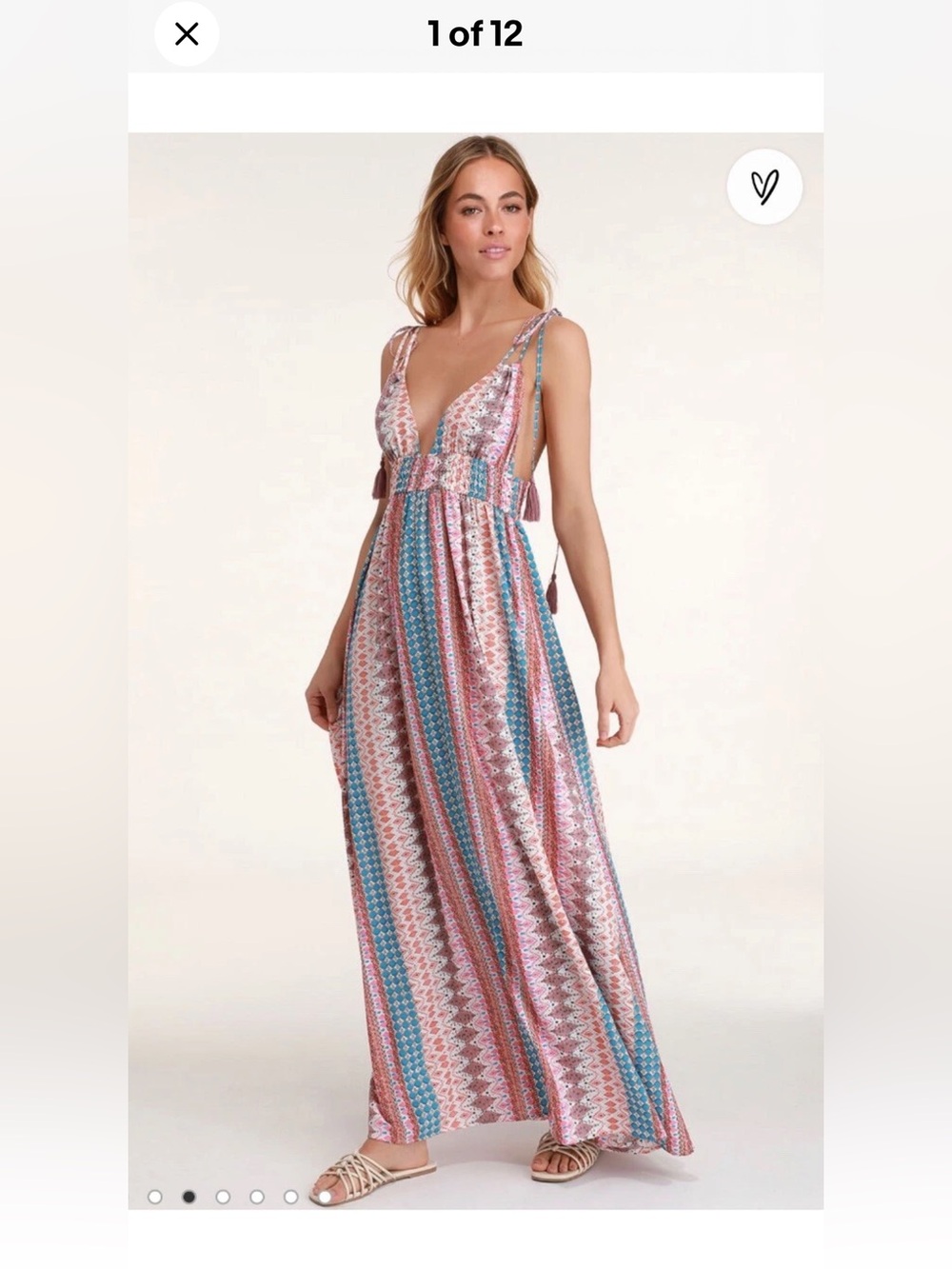 Lulus Maxin' Relaxin' Blue Multi Print Sleeveless Tie-Strap Maxi Dress size S
